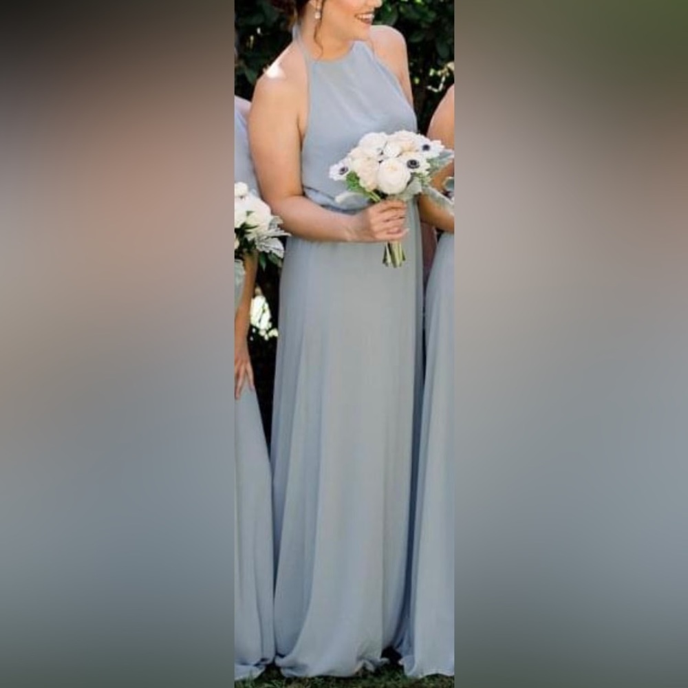 Show Me Your MuMu Light Blue Bridesmaids dress. Halter top backless gown